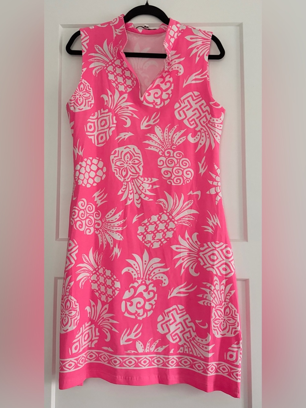 NWT Barbara Gerwit Pink Pineapple-Print Sleeveless Shift Dress, Large